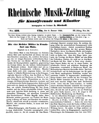 Rheinische Musik-Zeitung für Kunstfreunde und Künstler Samstag 8. Januar 1853