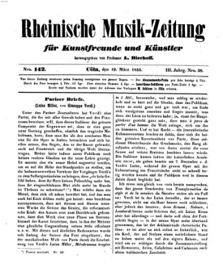 Rheinische Musik-Zeitung für Kunstfreunde und Künstler Samstag 19. März 1853