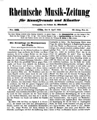 Rheinische Musik-Zeitung für Kunstfreunde und Künstler Samstag 9. April 1853