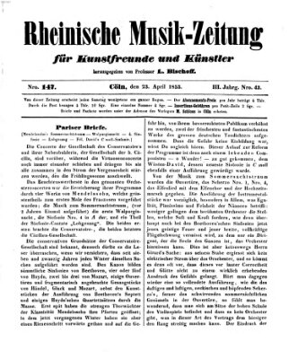 Rheinische Musik-Zeitung für Kunstfreunde und Künstler Samstag 23. April 1853