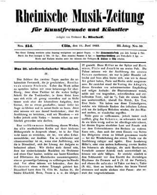 Rheinische Musik-Zeitung für Kunstfreunde und Künstler Samstag 11. Juni 1853