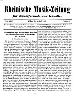 Rheinische Musik-Zeitung für Kunstfreunde und Künstler Samstag 2. Juli 1853