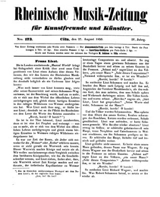 Rheinische Musik-Zeitung für Kunstfreunde und Künstler Samstag 27. August 1853