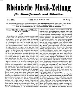 Rheinische Musik-Zeitung für Kunstfreunde und Künstler Samstag 8. Oktober 1853