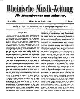 Rheinische Musik-Zeitung für Kunstfreunde und Künstler Mittwoch 19. Oktober 1853