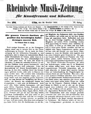 Rheinische Musik-Zeitung für Kunstfreunde und Künstler Samstag 29. Oktober 1853