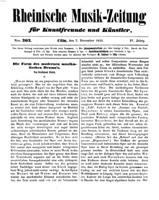 Rheinische Musik-Zeitung für Kunstfreunde und Künstler Mittwoch 7. Dezember 1853