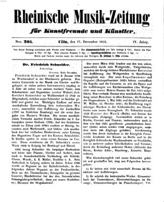 Rheinische Musik-Zeitung für Kunstfreunde und Künstler Samstag 17. Dezember 1853