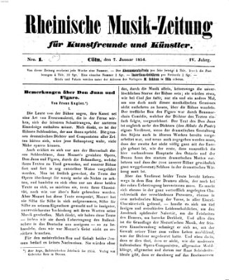 Rheinische Musik-Zeitung für Kunstfreunde und Künstler Samstag 7. Januar 1854