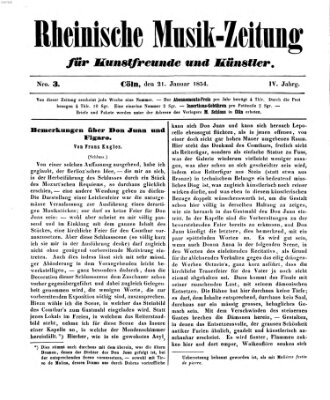 Rheinische Musik-Zeitung für Kunstfreunde und Künstler Samstag 21. Januar 1854