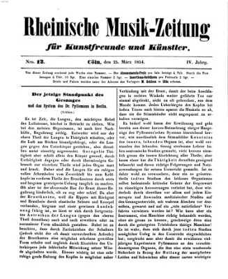 Rheinische Musik-Zeitung für Kunstfreunde und Künstler Samstag 25. März 1854