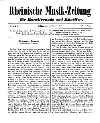 Rheinische Musik-Zeitung für Kunstfreunde und Künstler Samstag 8. April 1854