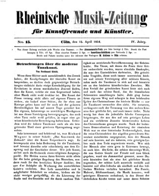 Rheinische Musik-Zeitung für Kunstfreunde und Künstler Samstag 15. April 1854