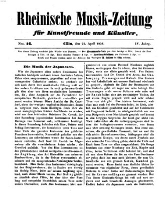 Rheinische Musik-Zeitung für Kunstfreunde und Künstler Samstag 22. April 1854