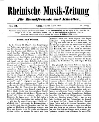 Rheinische Musik-Zeitung für Kunstfreunde und Künstler Samstag 29. April 1854