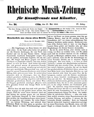 Rheinische Musik-Zeitung für Kunstfreunde und Künstler Samstag 27. Mai 1854