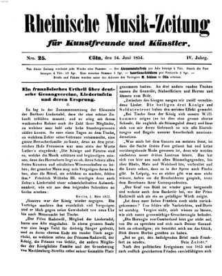 Rheinische Musik-Zeitung für Kunstfreunde und Künstler Samstag 24. Juni 1854