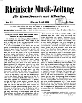 Rheinische Musik-Zeitung für Kunstfreunde und Künstler Samstag 8. Juli 1854