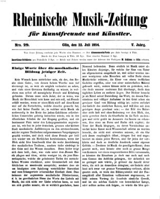 Rheinische Musik-Zeitung für Kunstfreunde und Künstler Samstag 22. Juli 1854