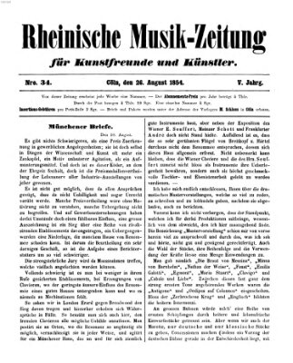 Rheinische Musik-Zeitung für Kunstfreunde und Künstler Samstag 26. August 1854