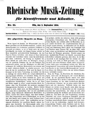 Rheinische Musik-Zeitung für Kunstfreunde und Künstler Samstag 2. September 1854