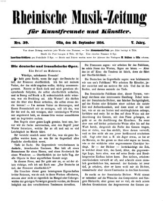 Rheinische Musik-Zeitung für Kunstfreunde und Künstler Samstag 30. September 1854