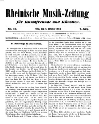 Rheinische Musik-Zeitung für Kunstfreunde und Künstler Samstag 7. Oktober 1854