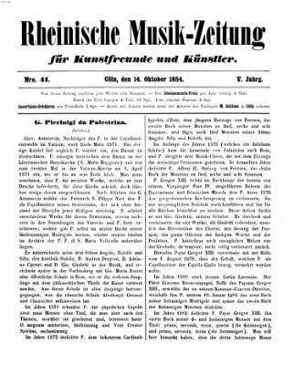 Rheinische Musik-Zeitung für Kunstfreunde und Künstler Samstag 14. Oktober 1854