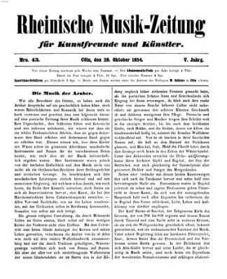 Rheinische Musik-Zeitung für Kunstfreunde und Künstler Samstag 28. Oktober 1854