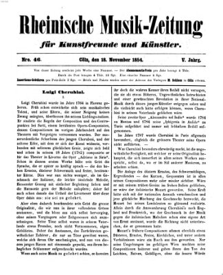 Rheinische Musik-Zeitung für Kunstfreunde und Künstler Samstag 18. November 1854