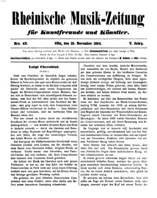 Rheinische Musik-Zeitung für Kunstfreunde und Künstler Samstag 25. November 1854