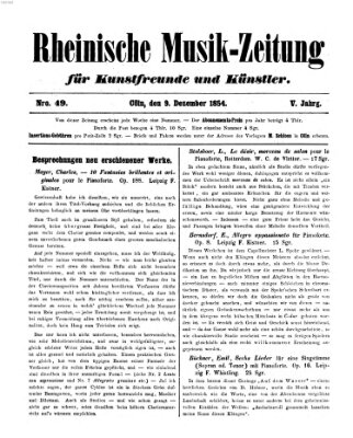 Rheinische Musik-Zeitung für Kunstfreunde und Künstler Samstag 9. Dezember 1854