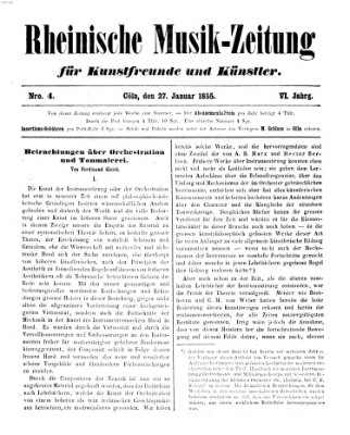 Rheinische Musik-Zeitung für Kunstfreunde und Künstler Samstag 27. Januar 1855