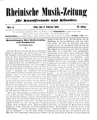 Rheinische Musik-Zeitung für Kunstfreunde und Künstler Samstag 3. Februar 1855