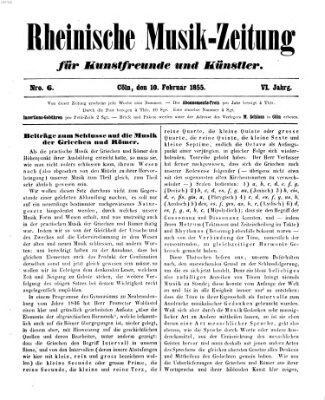 Rheinische Musik-Zeitung für Kunstfreunde und Künstler Samstag 10. Februar 1855