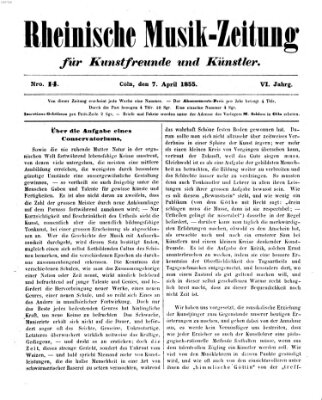 Rheinische Musik-Zeitung für Kunstfreunde und Künstler Samstag 7. April 1855