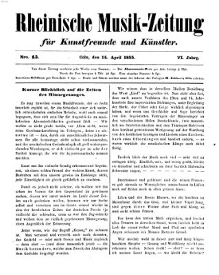 Rheinische Musik-Zeitung für Kunstfreunde und Künstler Samstag 14. April 1855