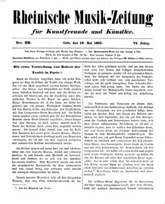 Rheinische Musik-Zeitung für Kunstfreunde und Künstler Samstag 19. Mai 1855