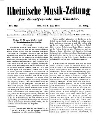 Rheinische Musik-Zeitung für Kunstfreunde und Künstler Samstag 2. Juni 1855