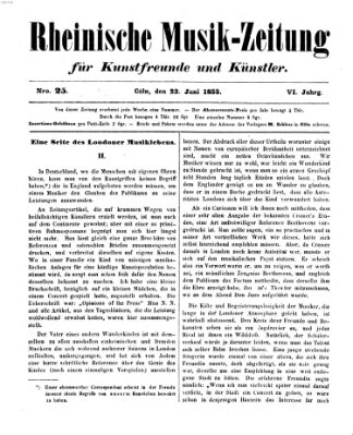 Rheinische Musik-Zeitung für Kunstfreunde und Künstler Samstag 23. Juni 1855