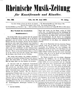 Rheinische Musik-Zeitung für Kunstfreunde und Künstler Samstag 30. Juni 1855