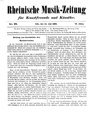 Rheinische Musik-Zeitung für Kunstfreunde und Künstler Samstag 14. Juli 1855