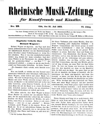 Rheinische Musik-Zeitung für Kunstfreunde und Künstler Samstag 21. Juli 1855