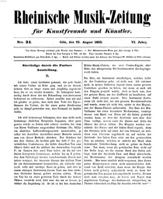 Rheinische Musik-Zeitung für Kunstfreunde und Künstler Samstag 25. August 1855