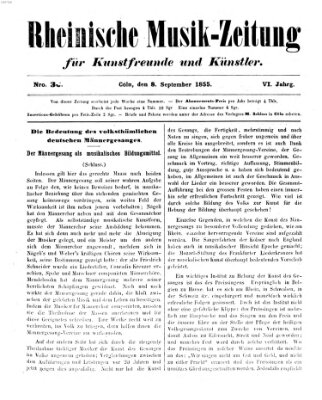 Rheinische Musik-Zeitung für Kunstfreunde und Künstler Samstag 8. September 1855