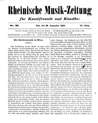 Rheinische Musik-Zeitung für Kunstfreunde und Künstler Samstag 29. September 1855