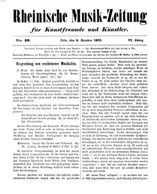 Rheinische Musik-Zeitung für Kunstfreunde und Künstler Samstag 6. Oktober 1855