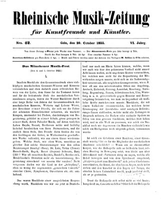 Rheinische Musik-Zeitung für Kunstfreunde und Künstler Samstag 20. Oktober 1855