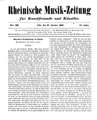 Rheinische Musik-Zeitung für Kunstfreunde und Künstler Samstag 27. Oktober 1855