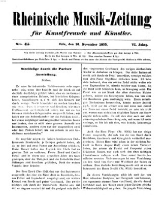 Rheinische Musik-Zeitung für Kunstfreunde und Künstler Samstag 10. November 1855